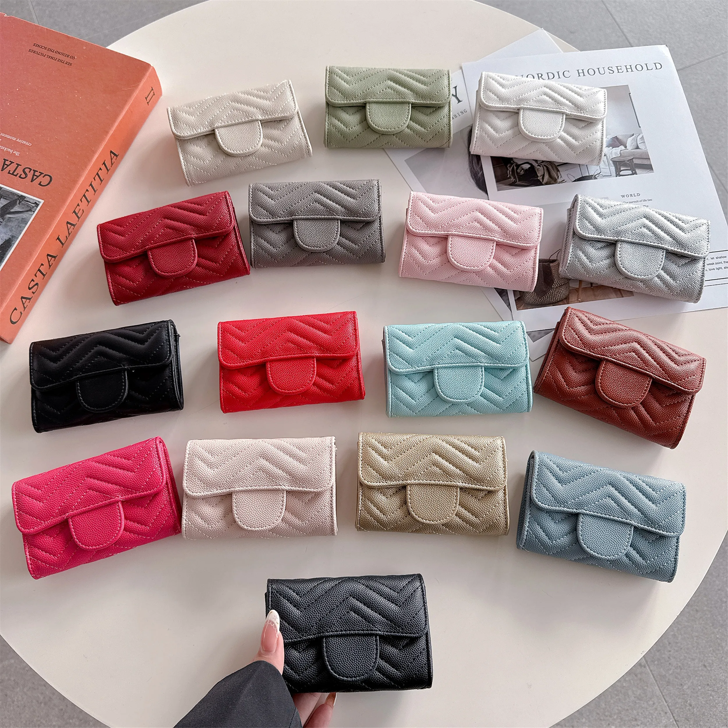 

Mini Chevron Functional Wallet Card Holder Coin Purse Creative Multi-function Key Bag lipstick clutch For Bluetooth Airpods Case