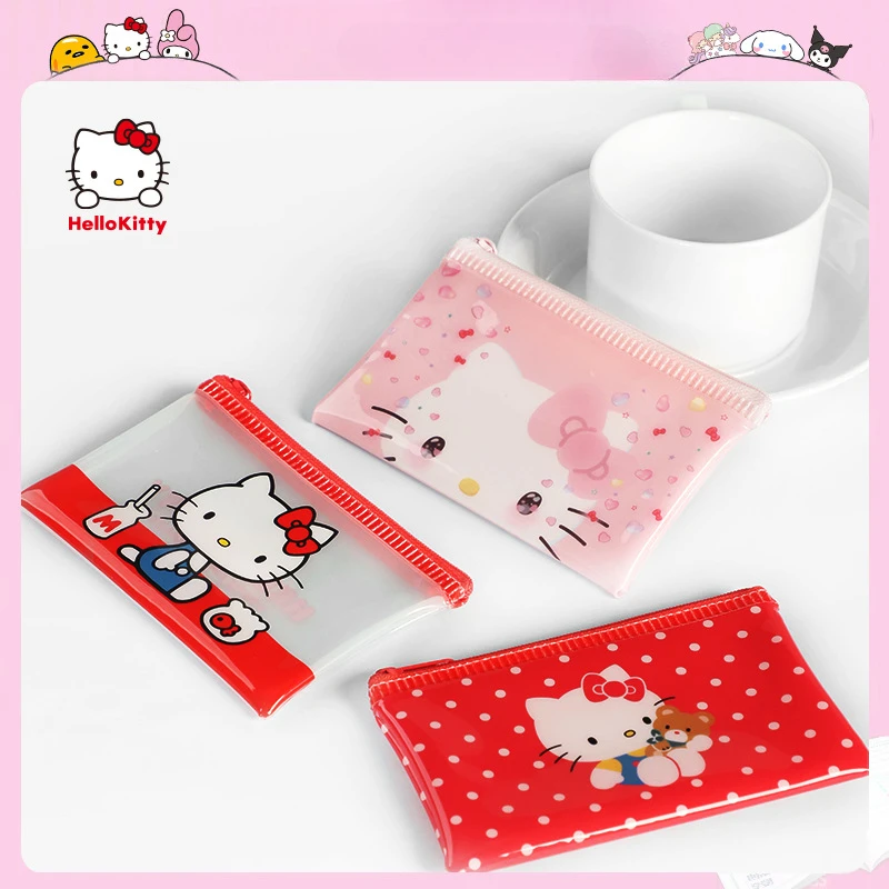 Sanrio hello kitty saco de armazenamento dos desenhos animados pvc saco à prova dwaterproof água portátil saco de maquiagem sacos de dinheiro crianças bonito armazenamento e organização