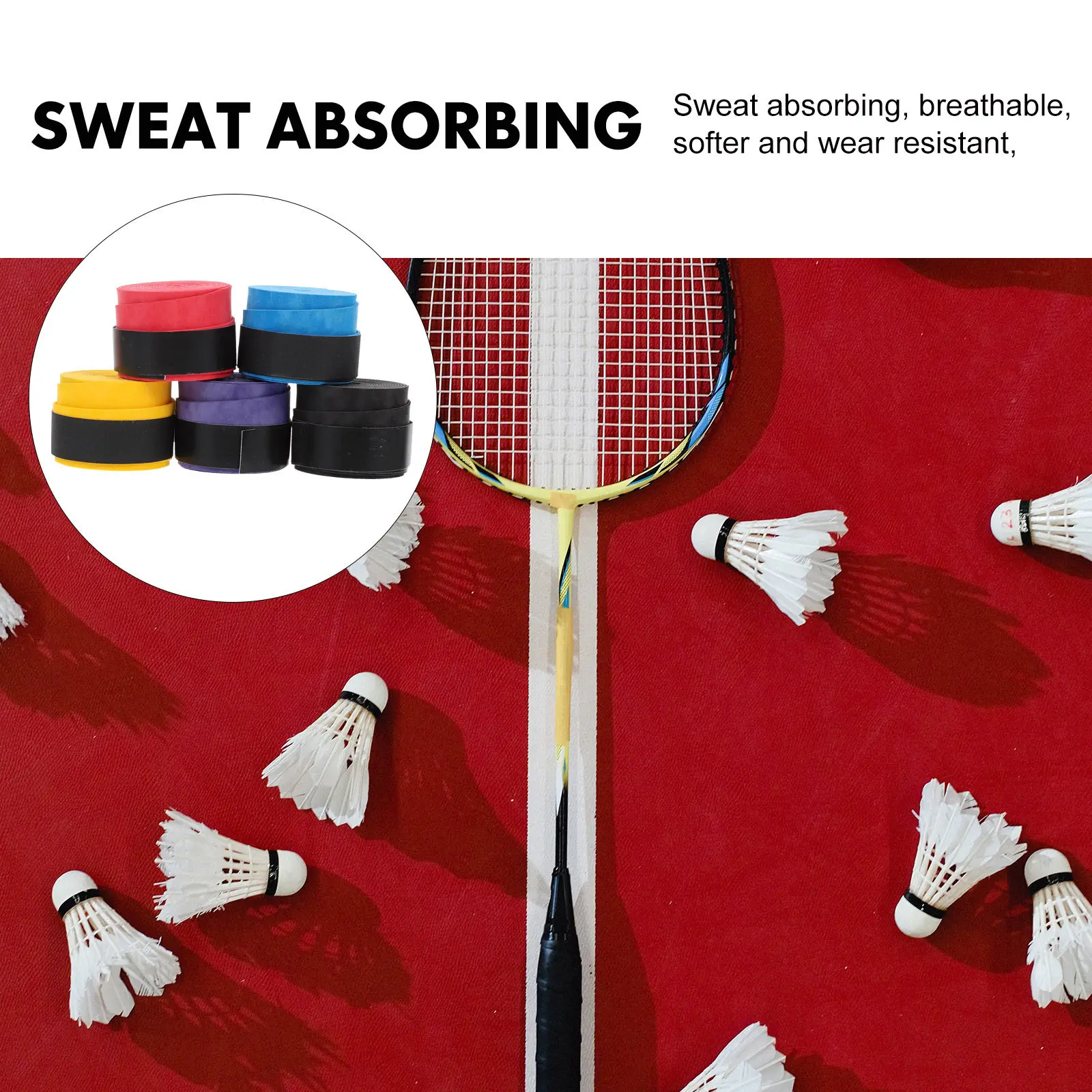 PU Tennis Overgrip Tape 5pcs – Anti-Slip, Sweat-Absorbing, Comfortable Dry-Feel Racket Grip for Tennis & Badminton