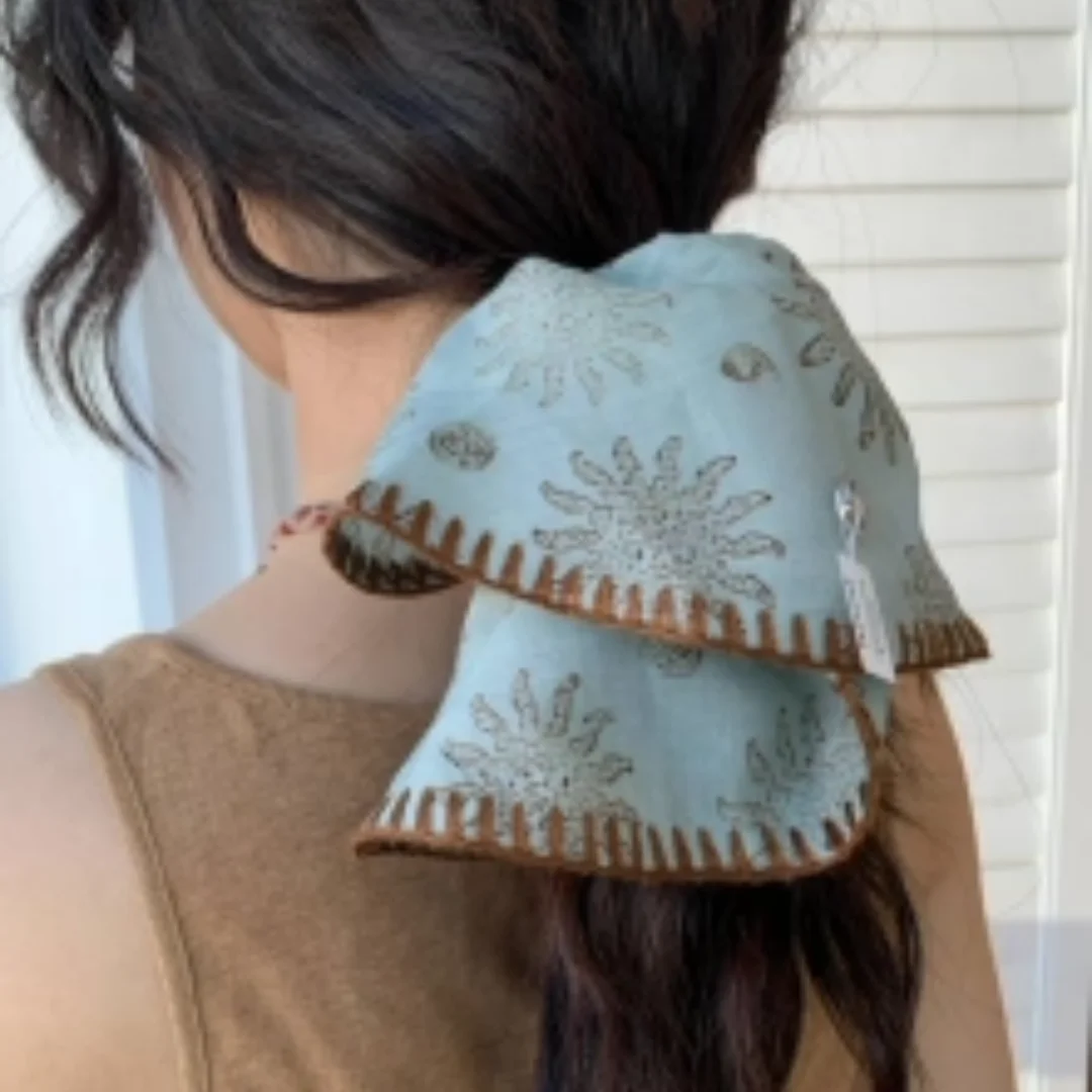 Große Overlock-Haargummis, 30 cm, Ramie-Ozean-Stil, Retro-Sonnenblumen-Haargummis, Strandurlaub, vielseitiger modischer Haarschmuck