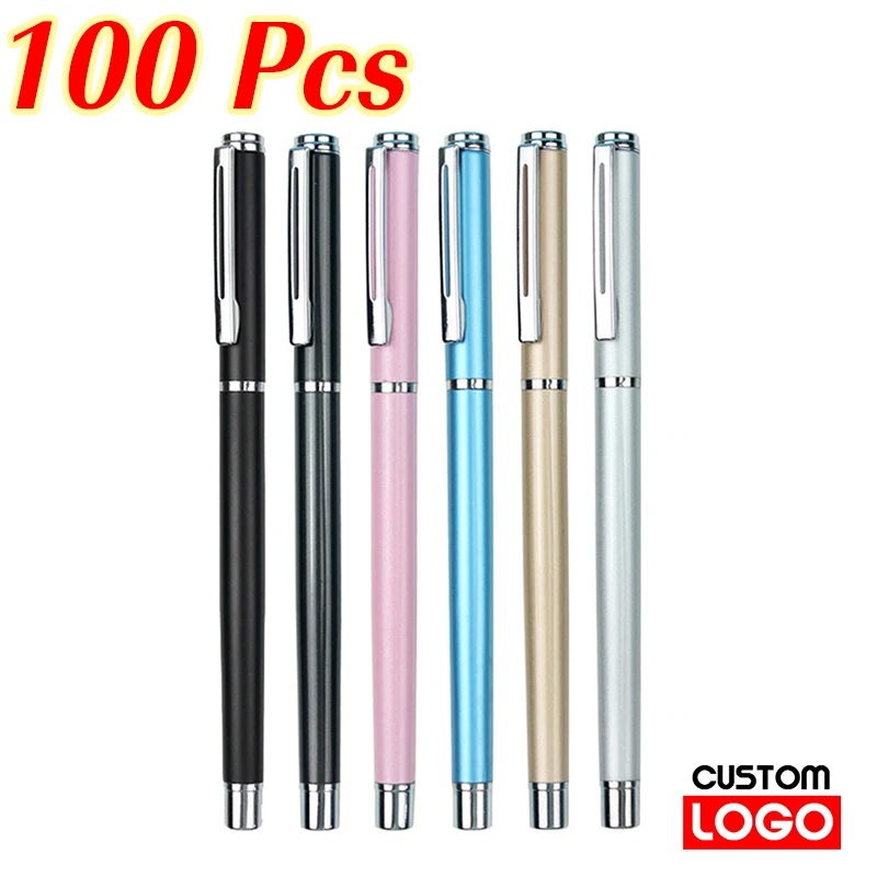 

100pcs/lot Luxury Customizable Laser Carving Advertising Metal Pen Personalized Free Logo Gel Pen Office School Business Gift