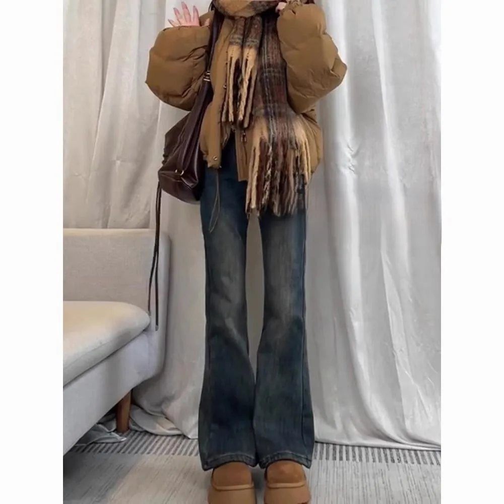 

Bootcut Jeans Blue Women Zipped Slim Leg Business 2000s Knot Sewn Trims Print Bottom Cross Special Collage Color Tear Distressed