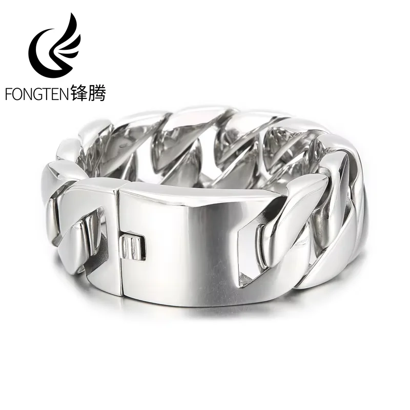 

Fongten, ширина 31 мм, большие тяжелые крутые мужские браслеты, матовый полированный браслет из нержавеющей стали, массивный кубинский браслет-цепочка для мужчин, ювелирные изделия