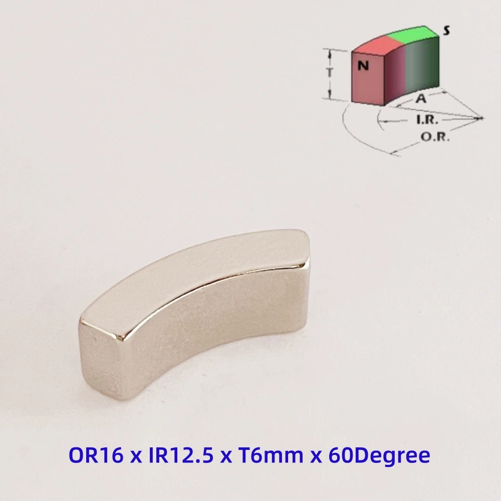 6PCS Neodymium Magnet Arc Segment OR16xIR12.5x60degx6mm Motor Magnetic for Generators Wind Turbine Neodymium Permanent Magnetics