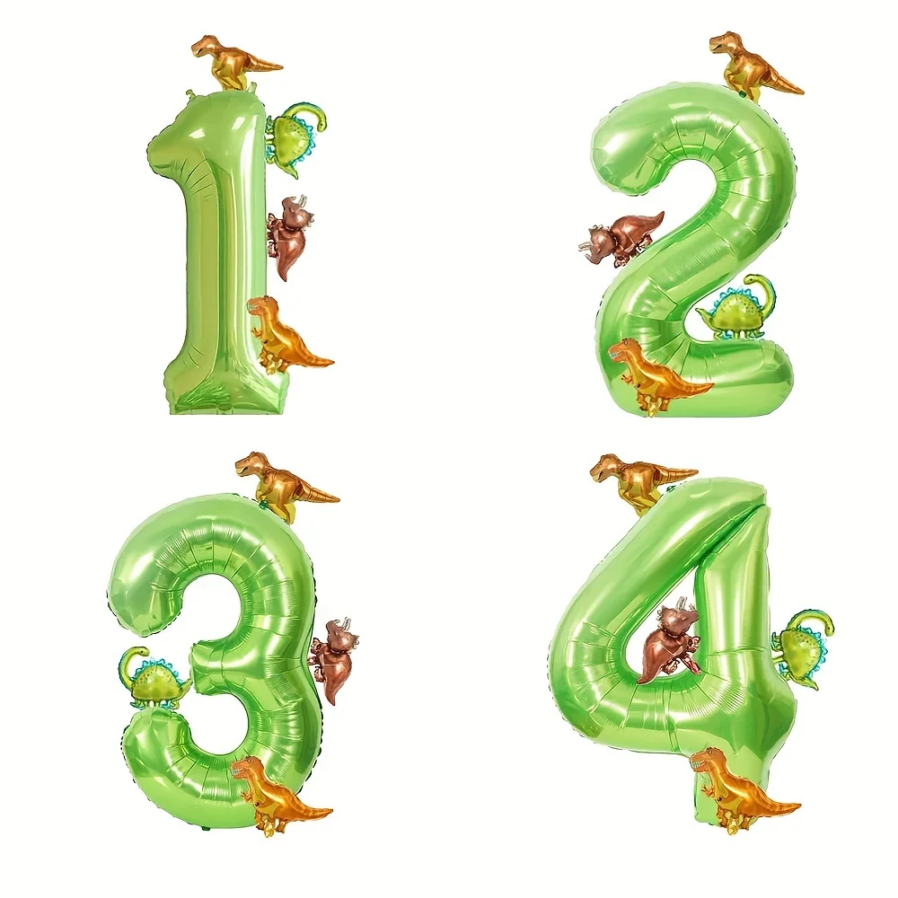 32 Zoll grüner digitaler Mini-Dinosaurier-Ballon, Partyzubehör zum 0–9. Geburtstag, niedliches Dinosaurier-Thema, Geburtstagsparty-Party-Dekorationen