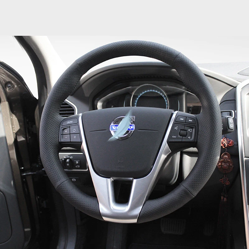 Hand Stitched Steering Wheel Cover for Volvo V40 XC60 S60 S60L S80 S80L Microfiber Leather DIY Sew Protector Wrap