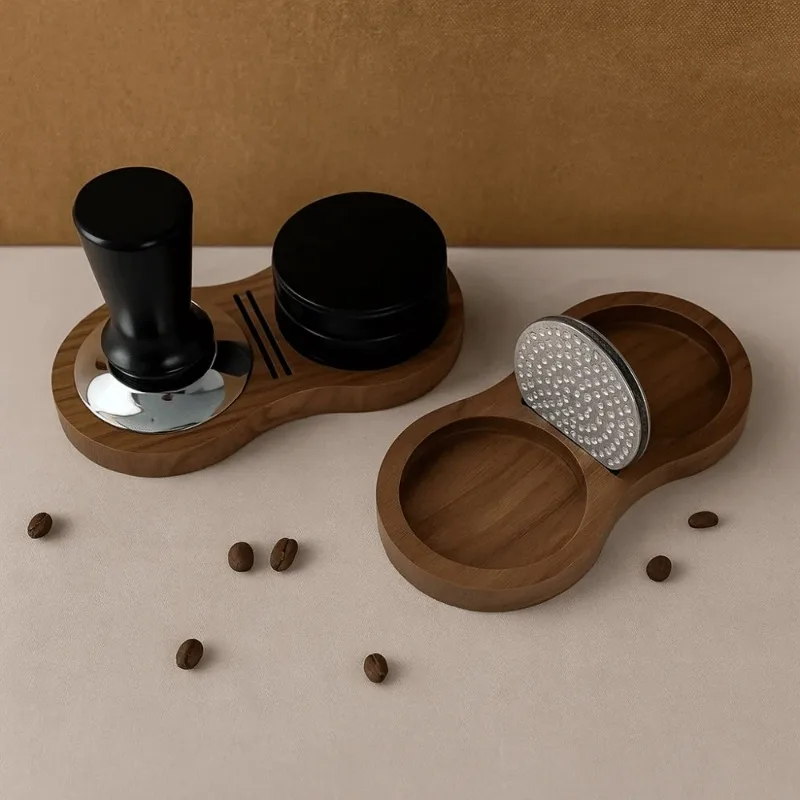 Tamper de Café de Madera de Nogal, Base de Almacenamiento Estable Antideslizante, Soporte Multifuncional para Tamper de Barista y Accesorios