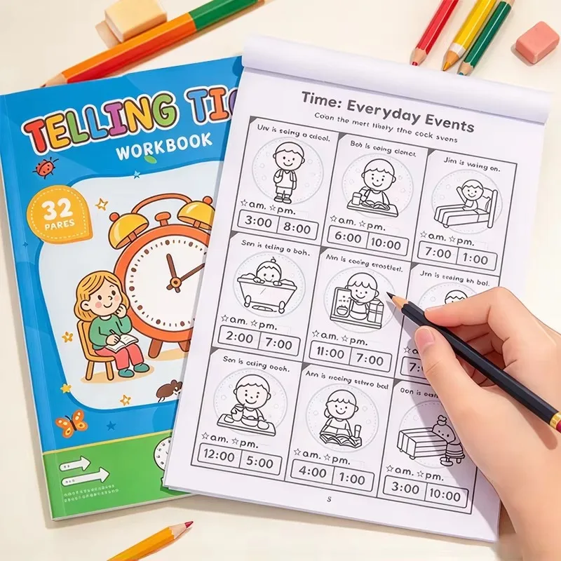 Telling Time Practice Workbook 32 Pages Clock Reading Daily Time Exercises Reusable Learning Activity Book