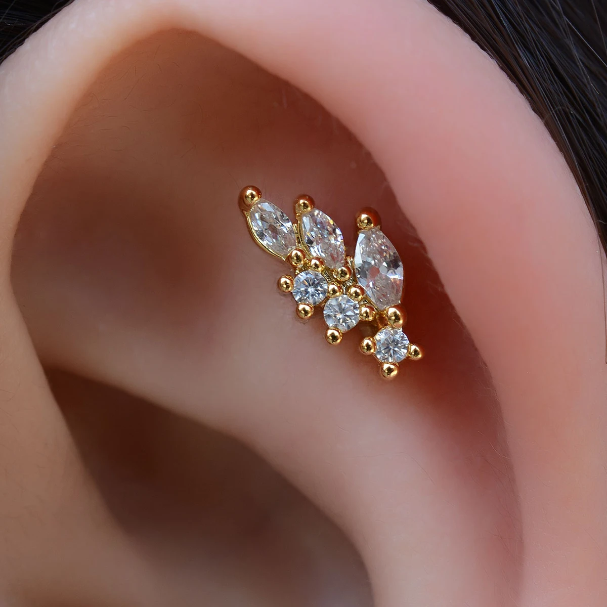 1 Pieza de Pendiente Pequeño de Acero Inoxidable con Cristal CZ para Piercing de Cartílago, Hélix y Tragus para Chicas, Joyería Corporal para Mujeres