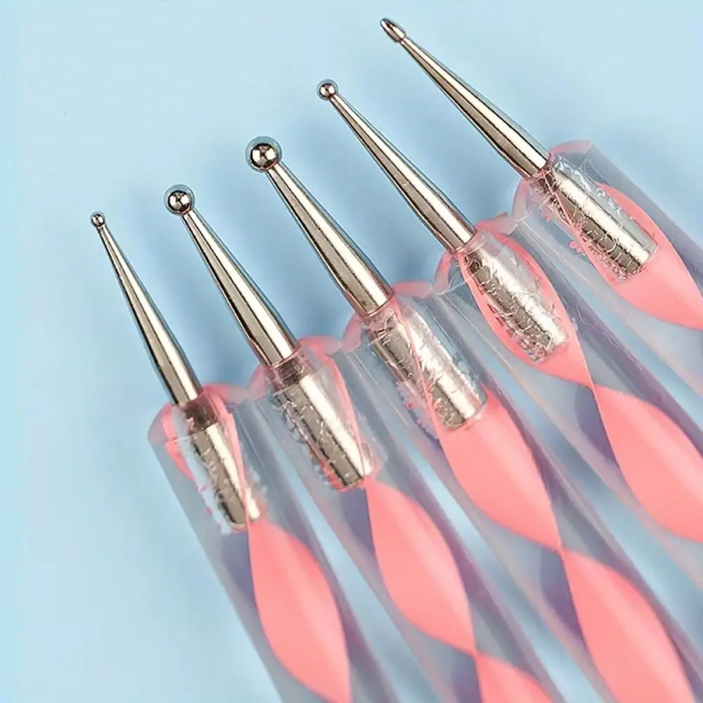 5 unids/set 2 maneras pluma artística de uñas de acero inoxidable acrílico silicona rotuladores de pintura de mármol punto de dibujo ondeando herramienta de punteado de flores