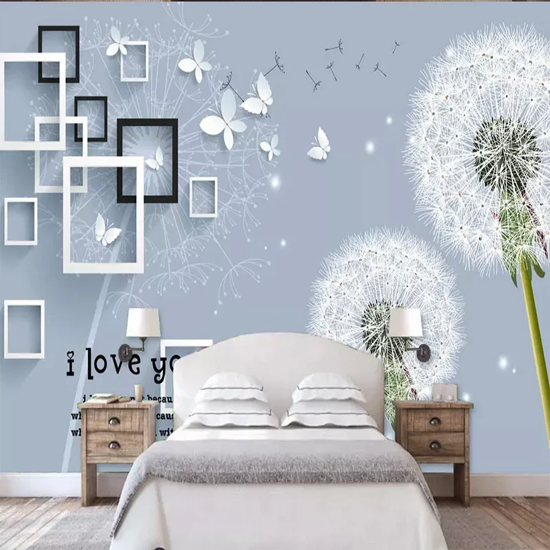 Mural personalizado de cualquier tamaño, papel tapiz 3D de mariposa de diente de león moderno, decoración de pared de fondo de dormitorio y sala de estar, paño de pared 3D