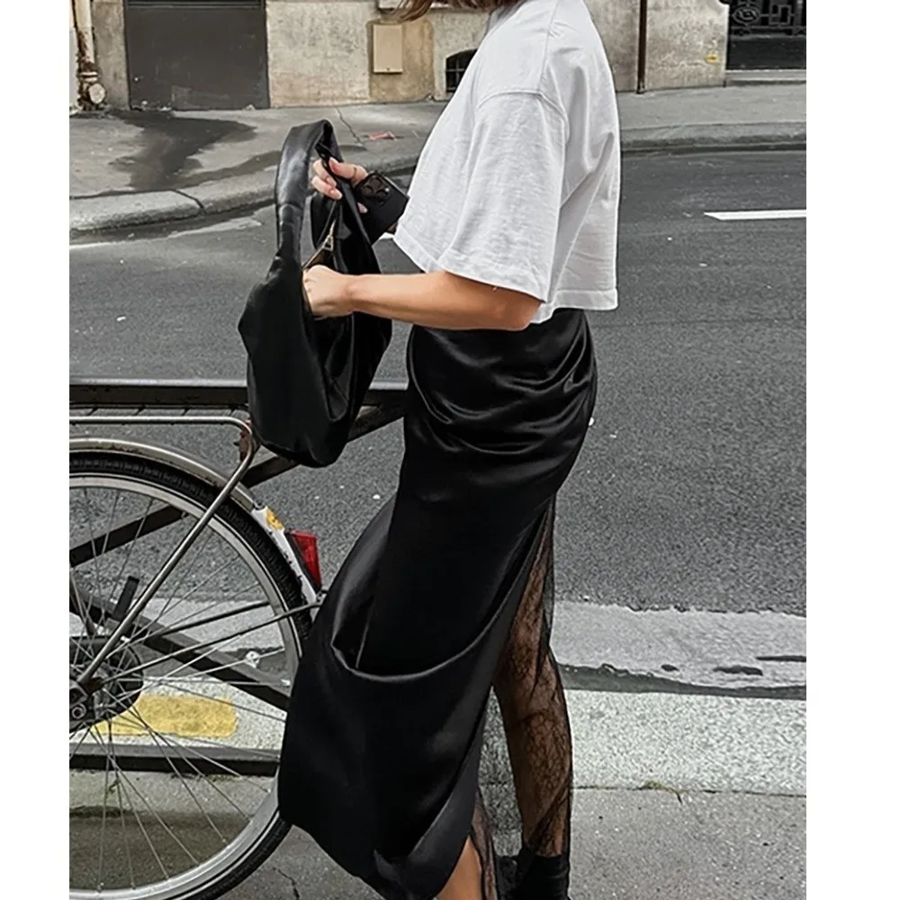 Asymmetric Splice Wrap Skirt Unique Silhouette Surround Cut Line Lace Hem Garment Romantic Hem Detail Sheer Lace Trim
