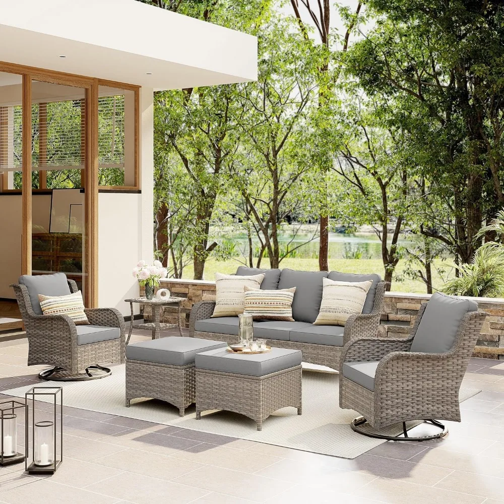 Outdoor Furniture Set Wicker Patio Conversation Set 6-Piece Outdoor Patio Sectional Furniture Set with Swivel Rocker Patio Chai