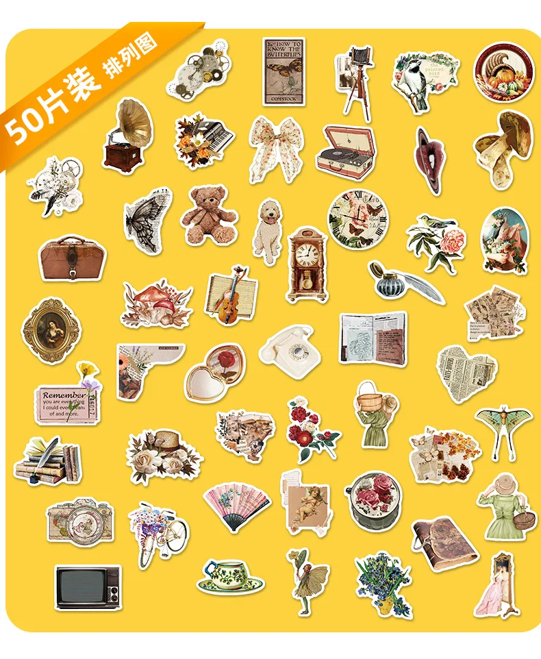 50pcs Old School Stickers for Girls Japanese Style, Cute Little Patterns, Scrapbook Stickers, Waterproof Stickers