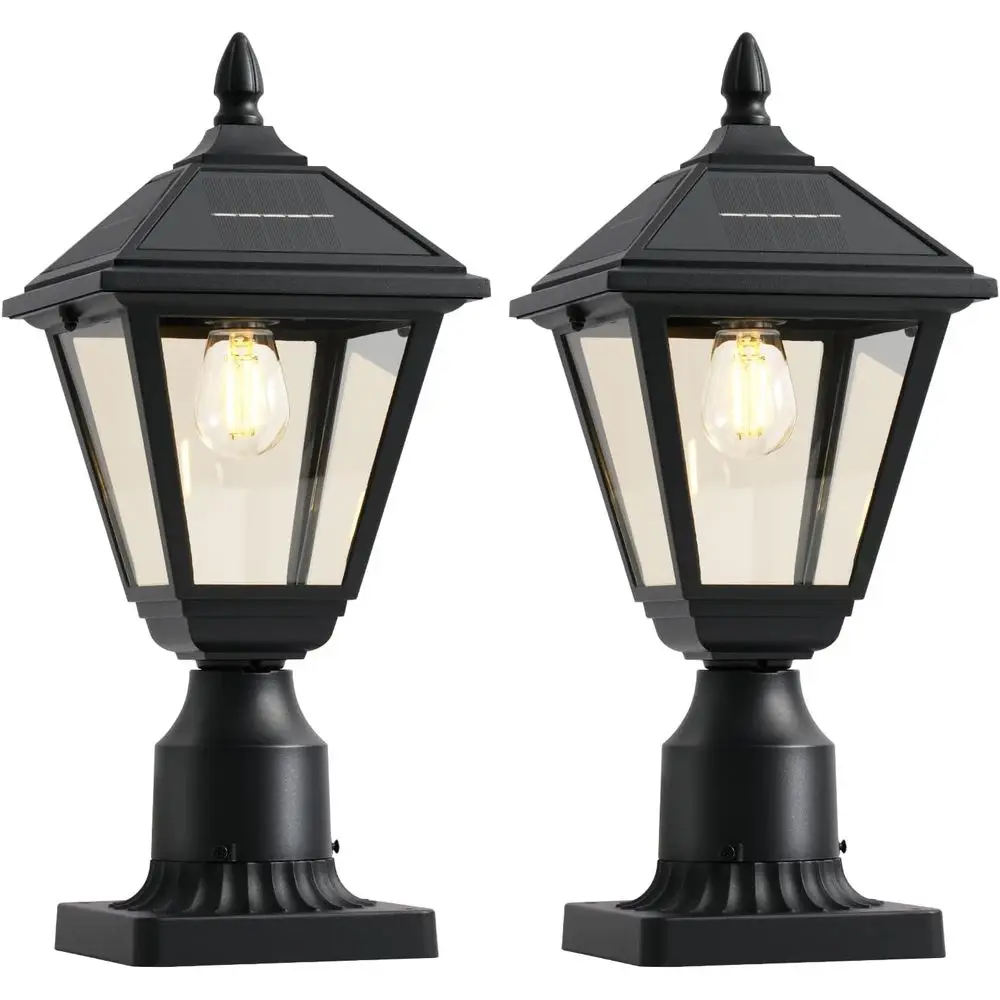 

r Lamp Post Lights 2 Pack, 3000K Dusk to r Post Lights with Pier Mount Base, Waterproo Outdoor Post Lantern, & Glass Housing or