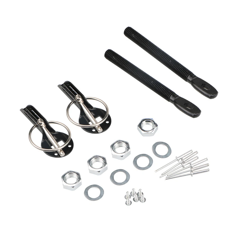 JDM Sport Alloy Black Bonnet Hood Pin Lock Kit Down Hood Locks Pins For Ford F250 6.0L Twin Beam 03-07 Made Of Aluminum