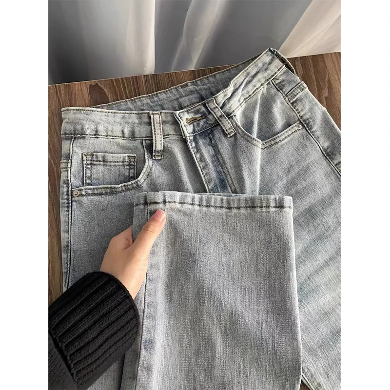 High Waist Straight Leg Jeans Women's Loose Fit Slimming Large Size Spring Autumn Drapey e Tube Floor-Length Pants