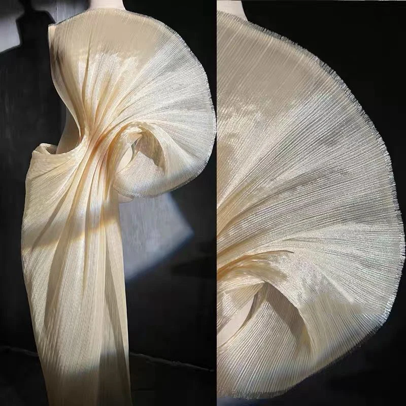 Glossy Pleated Textured Organza Fabric DIY Shape Stiff Wedding Designer Fabrics By The Meter