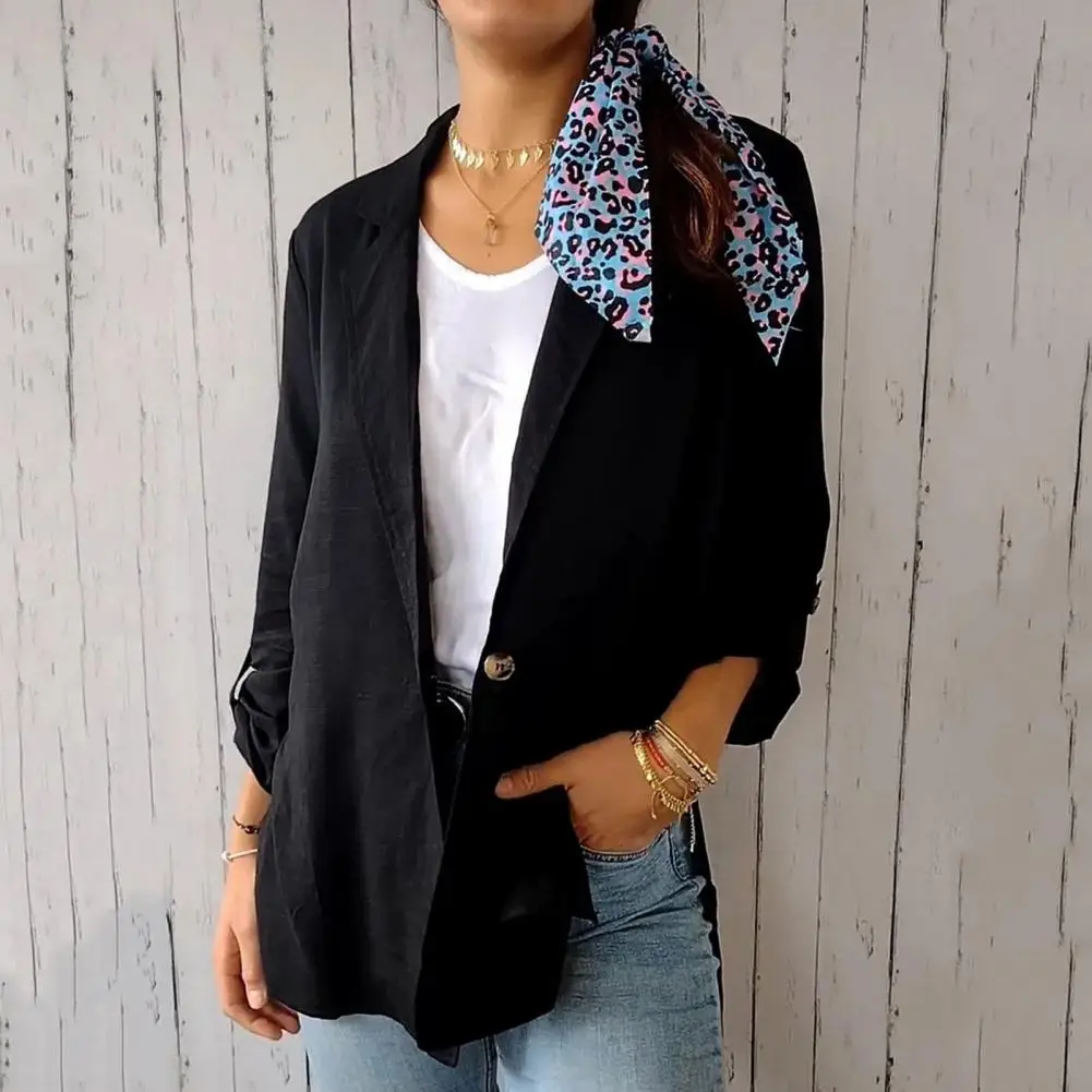 Setelan jas kantor wanita lengan panjang, setelan jas kantor lengan panjang longgar klasik berkancing tunggal untuk perempuan