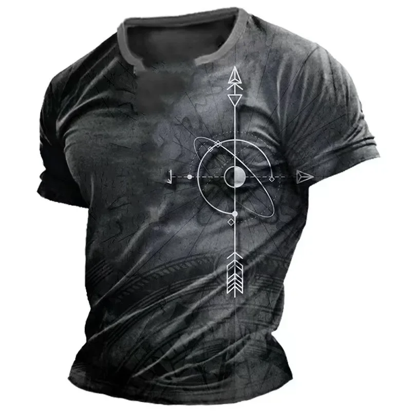 Vintage Men\'s T-shirt Summer American Shirt Tops Compass Printed Short-sleeve Tees Loose Daily Men Clothing Casual Streetwear