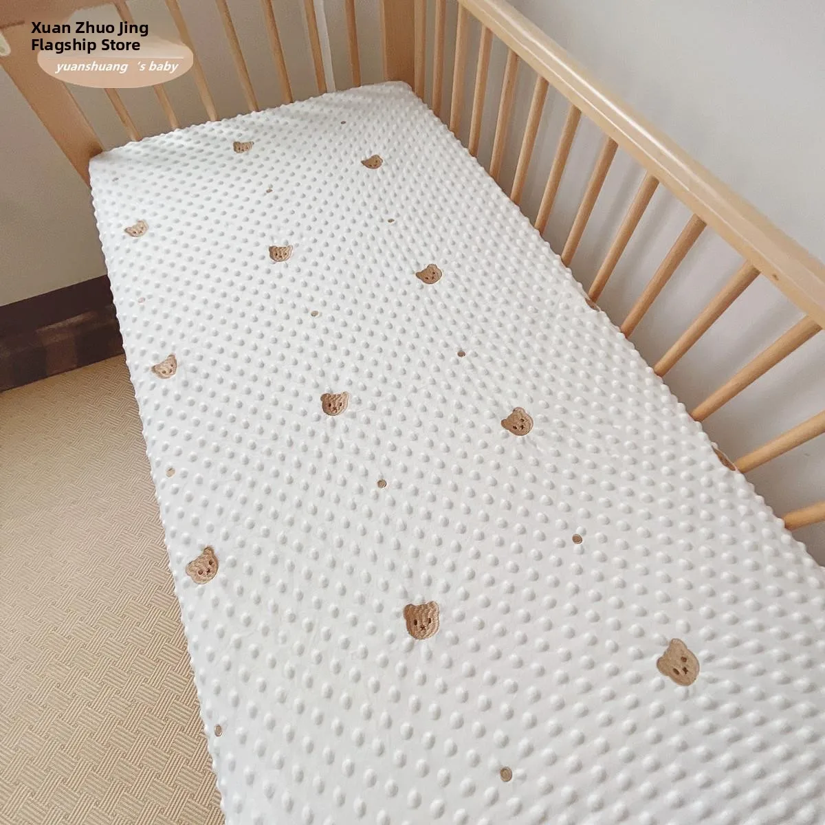 

Korean Bean Flannel Bear Baby Bedding Ultra Soft Baby Bed Canopy Small Bed Cover Mattress Protector Cartoon Anime Design