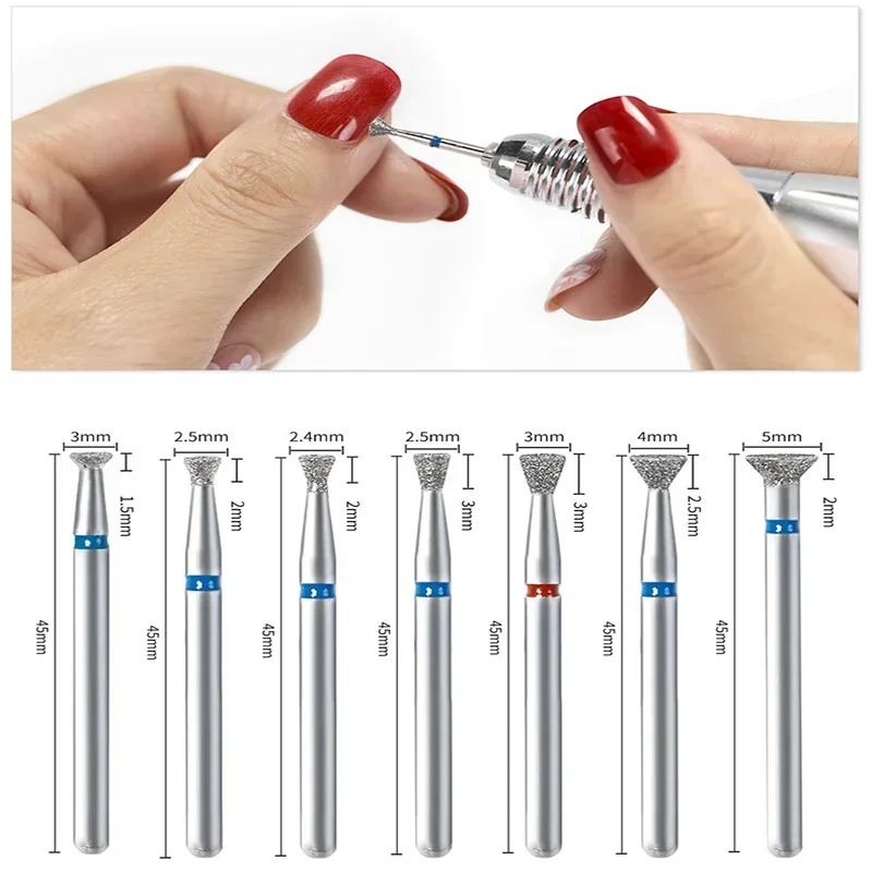 Juego de brocas de diamante para uñas, 7 piezas, fresas eléctricas para manicura, rebaba rotativa, limpieza de cutículas, accesorios de taladro para manicura