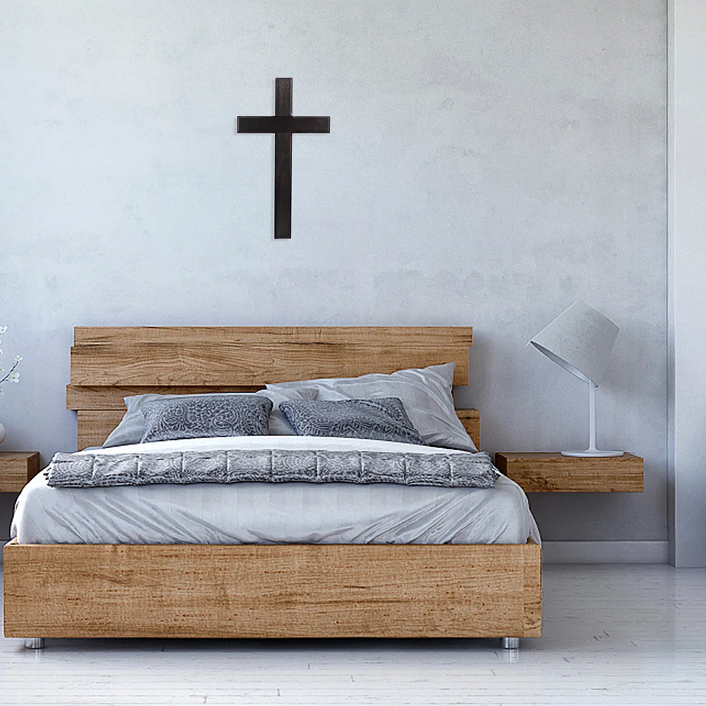 

2Pcs Wooden Cross Wall Decor Black Finish Elegant Christian Home Decoration for Living Room Bedroom Office Spiritual Wall Art