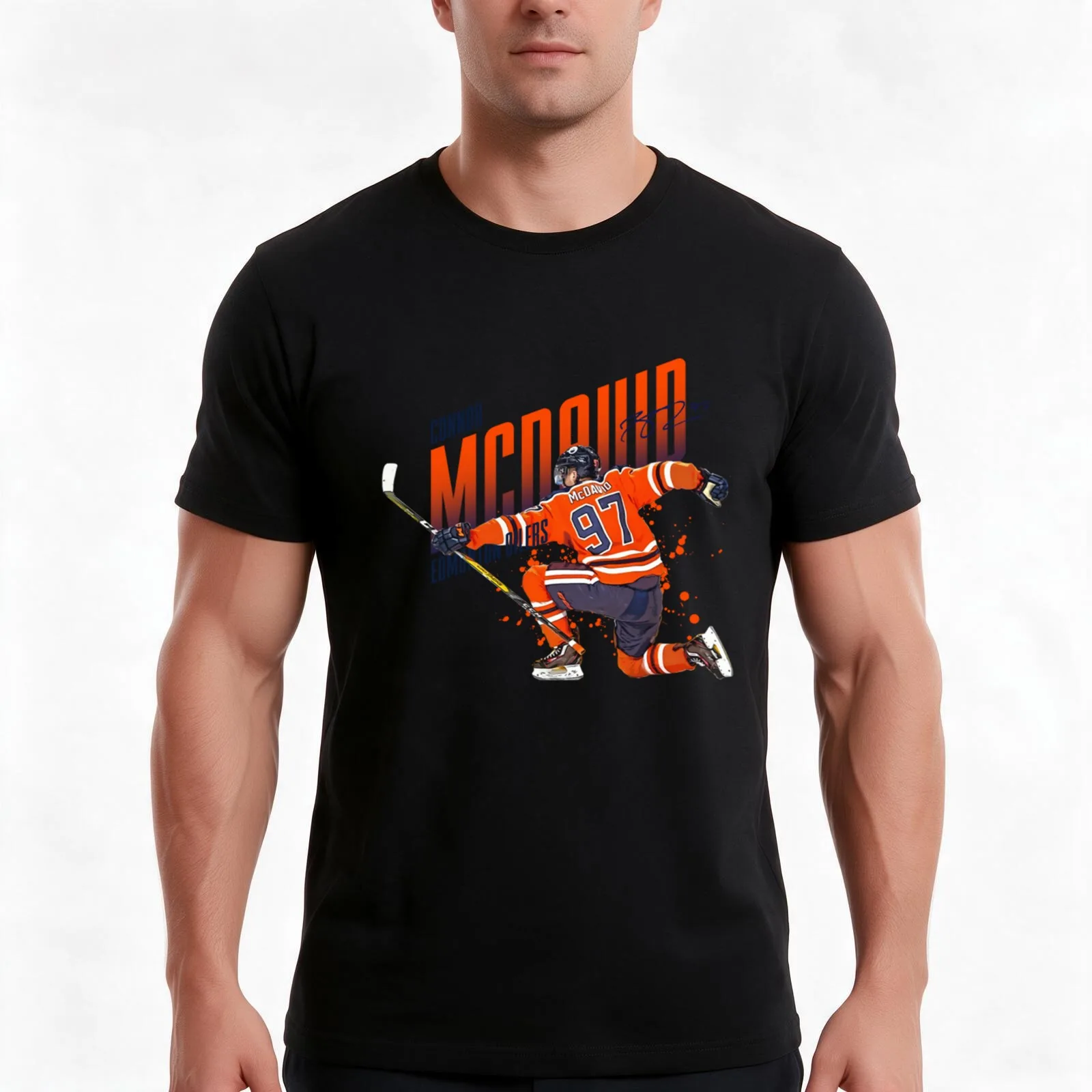 Connor Mcdavid T-Shirt, Summer Casual Cotton Tee, Oversized Streetwear Tops, Vintage Graphic Print, Loose Fit Short Sleeve