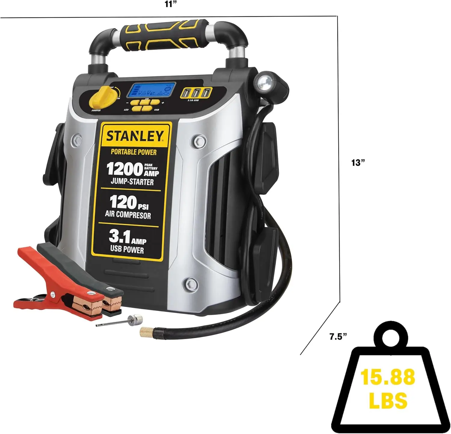 Tragbarer 12-Spitzenverstärker mit Luftkompressor, USB-Anschlüssen für Autos und Geräte