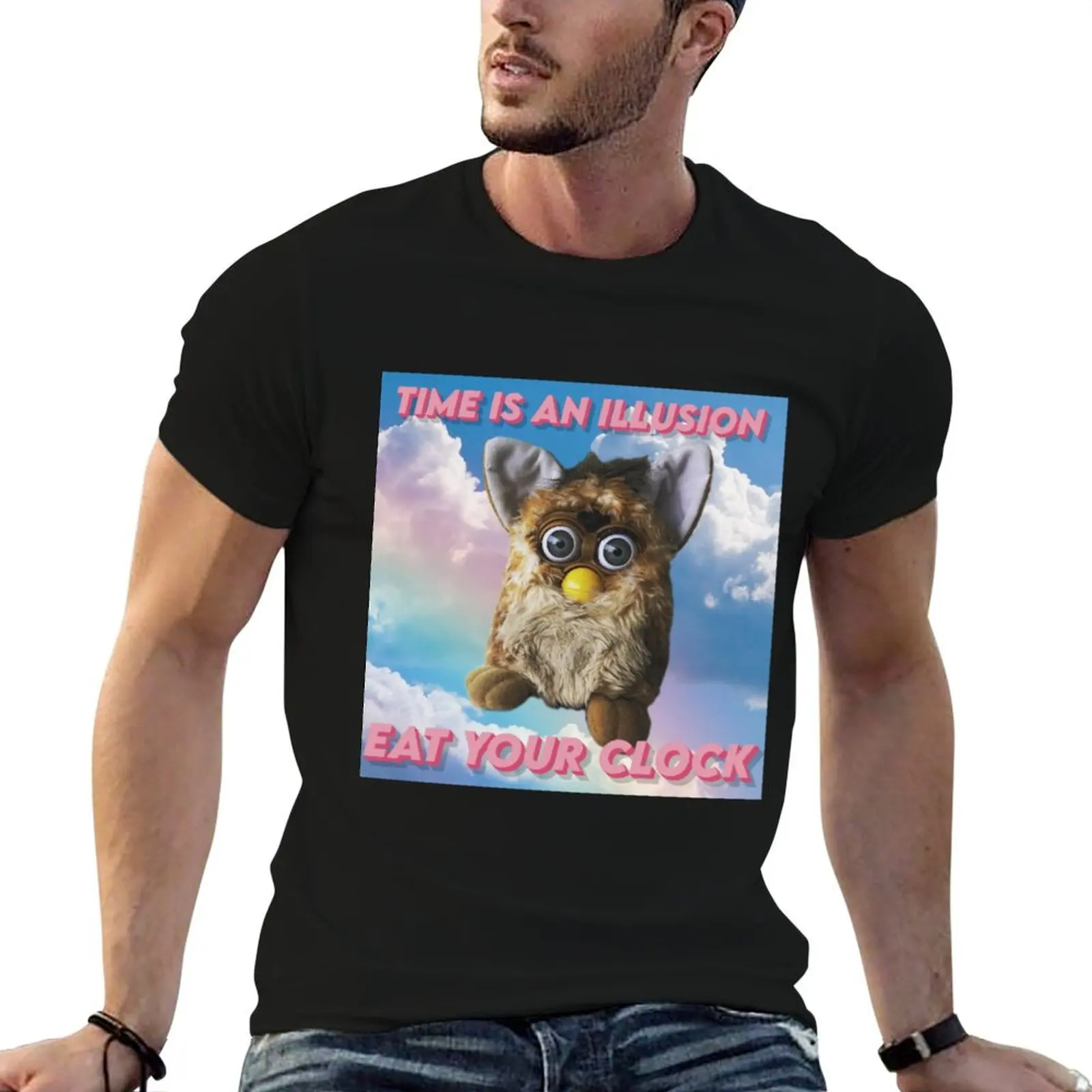 

Time Is An Illusion - Sky Furby T-Shirt heavyweights Aesthetic clothing anime figures vintage graphic tee mens cotton t shirts