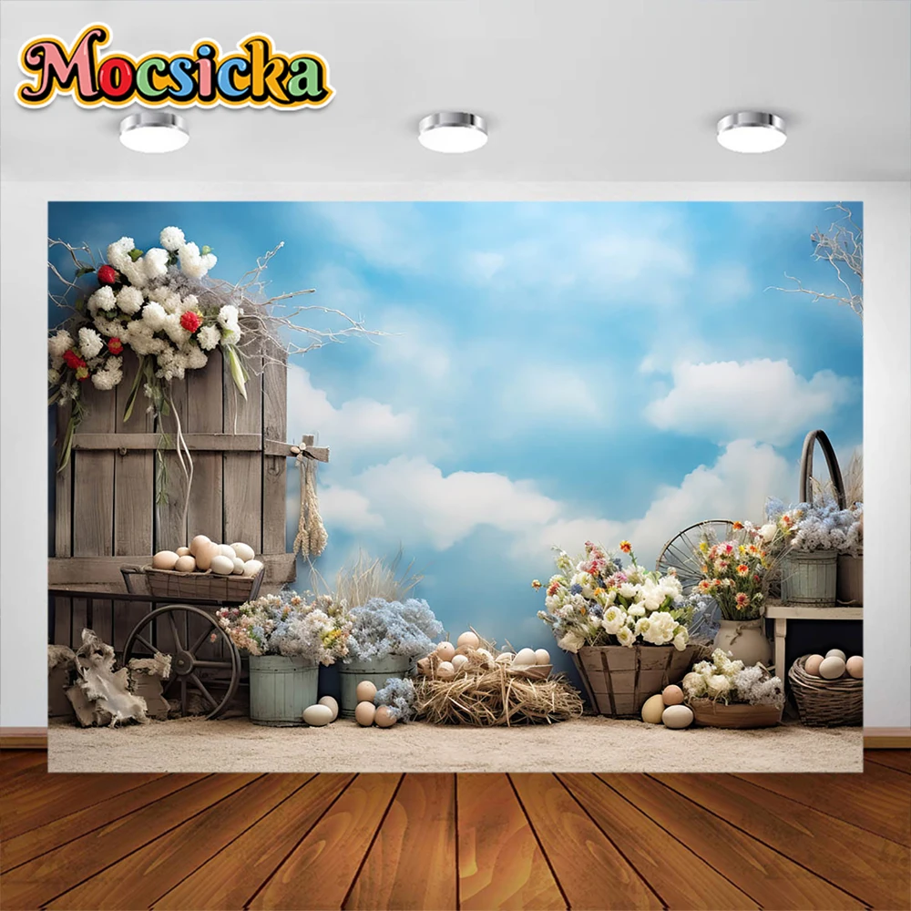 Spring Easter Backdrop for Photography Bunny Eggs Flower Garden Floral Rabbit Baby Portrait Easter Party Background Photo Studio