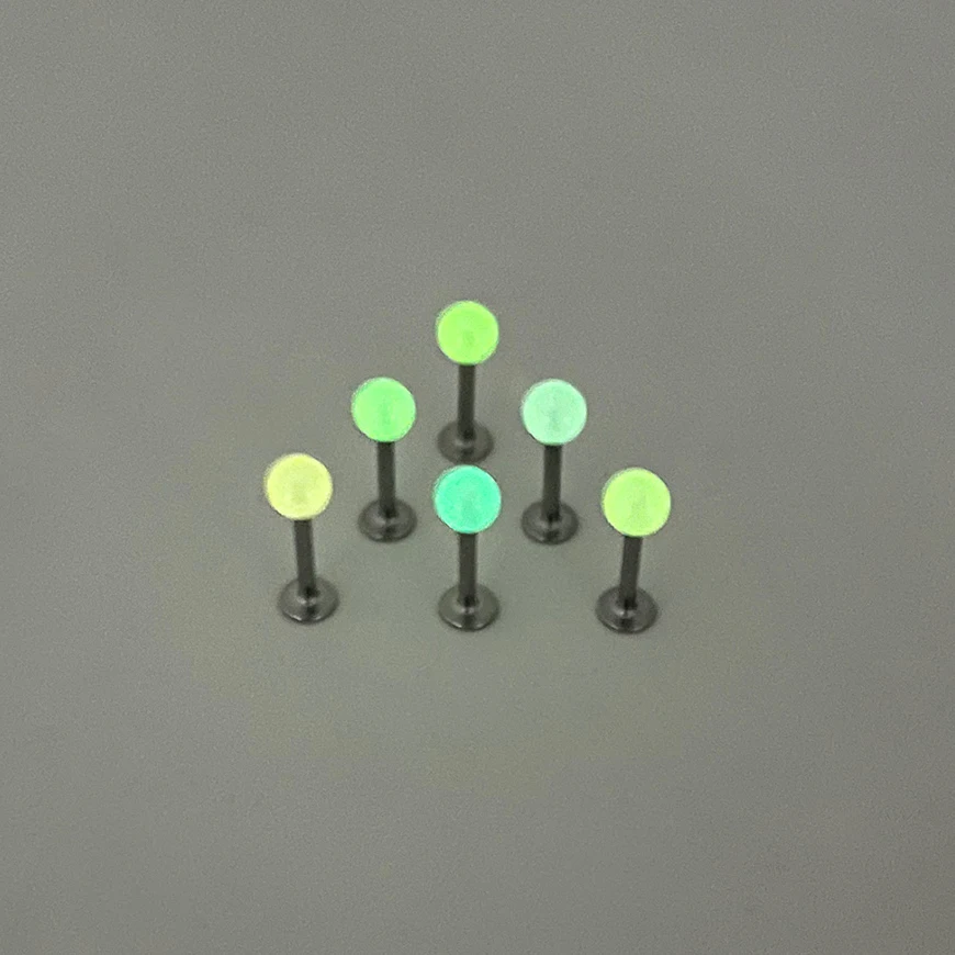 6pcs Glow In Dark Lip Ring Stud Earrings Ear Piercing Luminous Cartilage Helix Tragus Body Jewelry Surgical Steel Labret Bar 16G