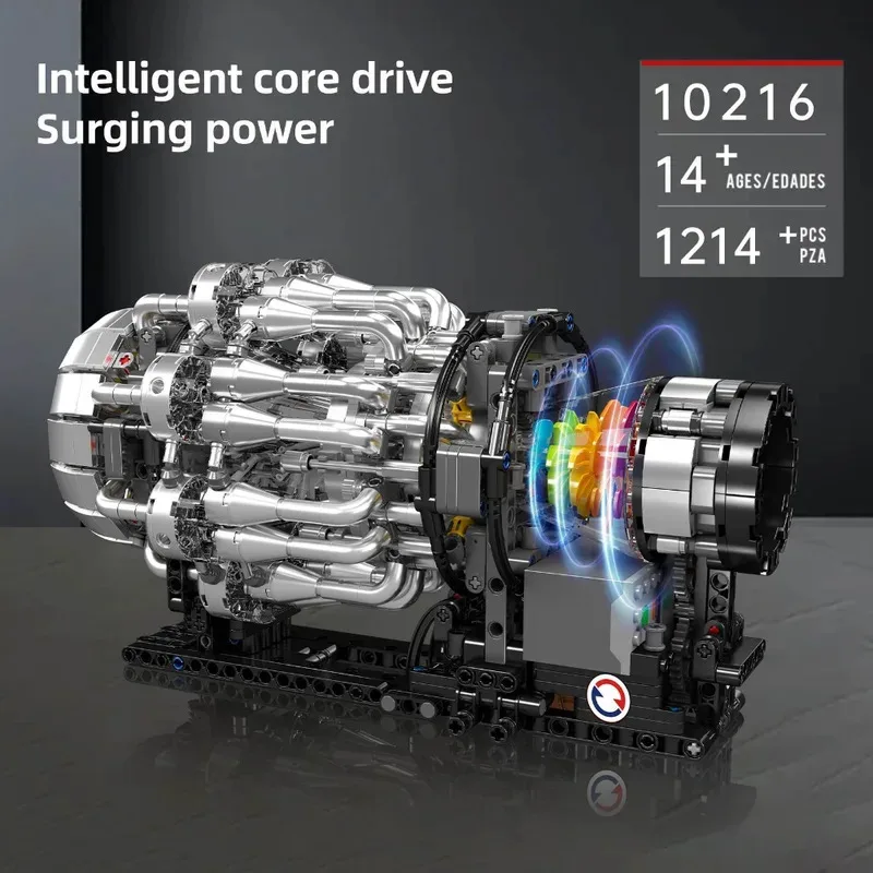 Molde rei 10216 kit de blocos de construção de motor turbojet 1214 peças modelo de aviação turbina rotativa haste para adultos construtores avançados
