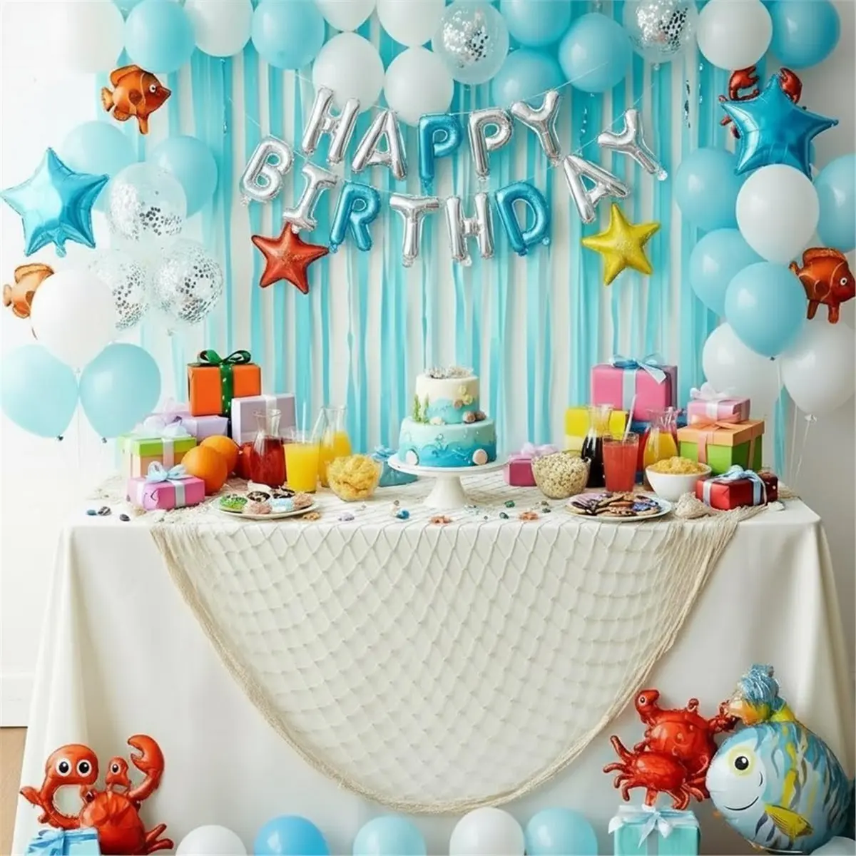 3pcs Fish Net Decorations for Party ,Fishing Net Decoration Netting for Wall Photo Hanging Nautical Fishnet Table Runner