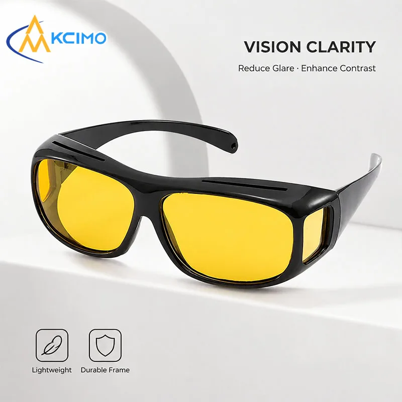 Anti Glare Wrap Around Driving Glasses Day Night Yellow Grey Lens Fit Over Prescription Glasses