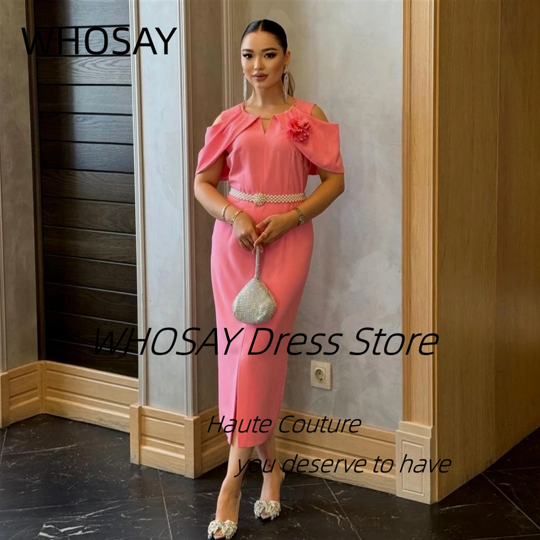 WHOSAY-Vestidos de Fiesta largos para mujer, ropa de fiesta de boda con cuello redondo, faja con cuentas, abertura frontal, vestidos de noche especiales para banquete