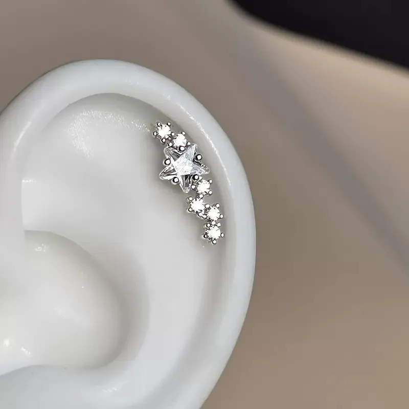 High Quality Shiny Zircon Arc Shaped Cochlear Ear Bone Nail 316L Stainless Steel Earring for Women Waterproof Hypoallergenic