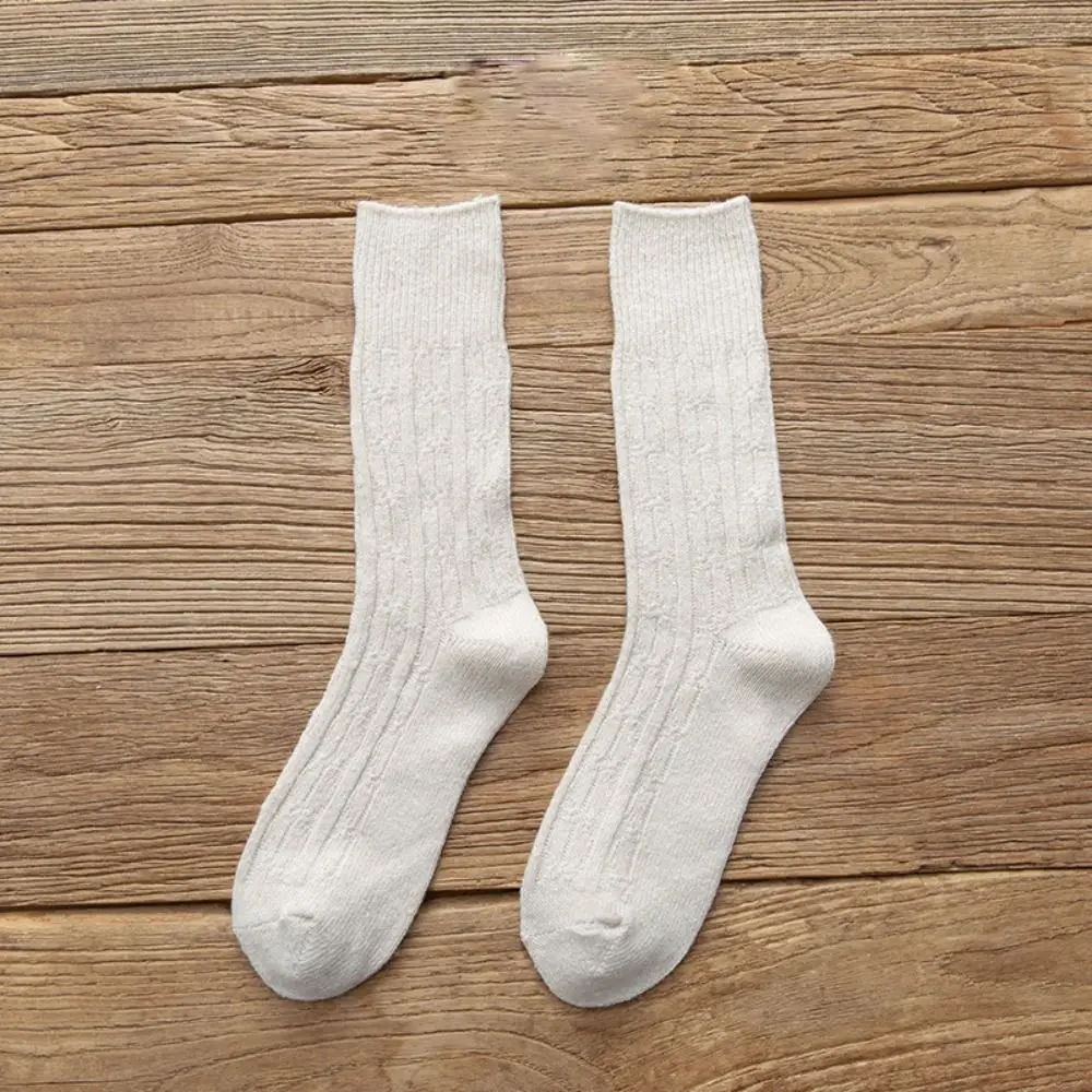 

Simple Warm Solid Color Retro Fashion Thick Women Wool Socks Korean Style Socks Middle Tube Hosiery Cotton