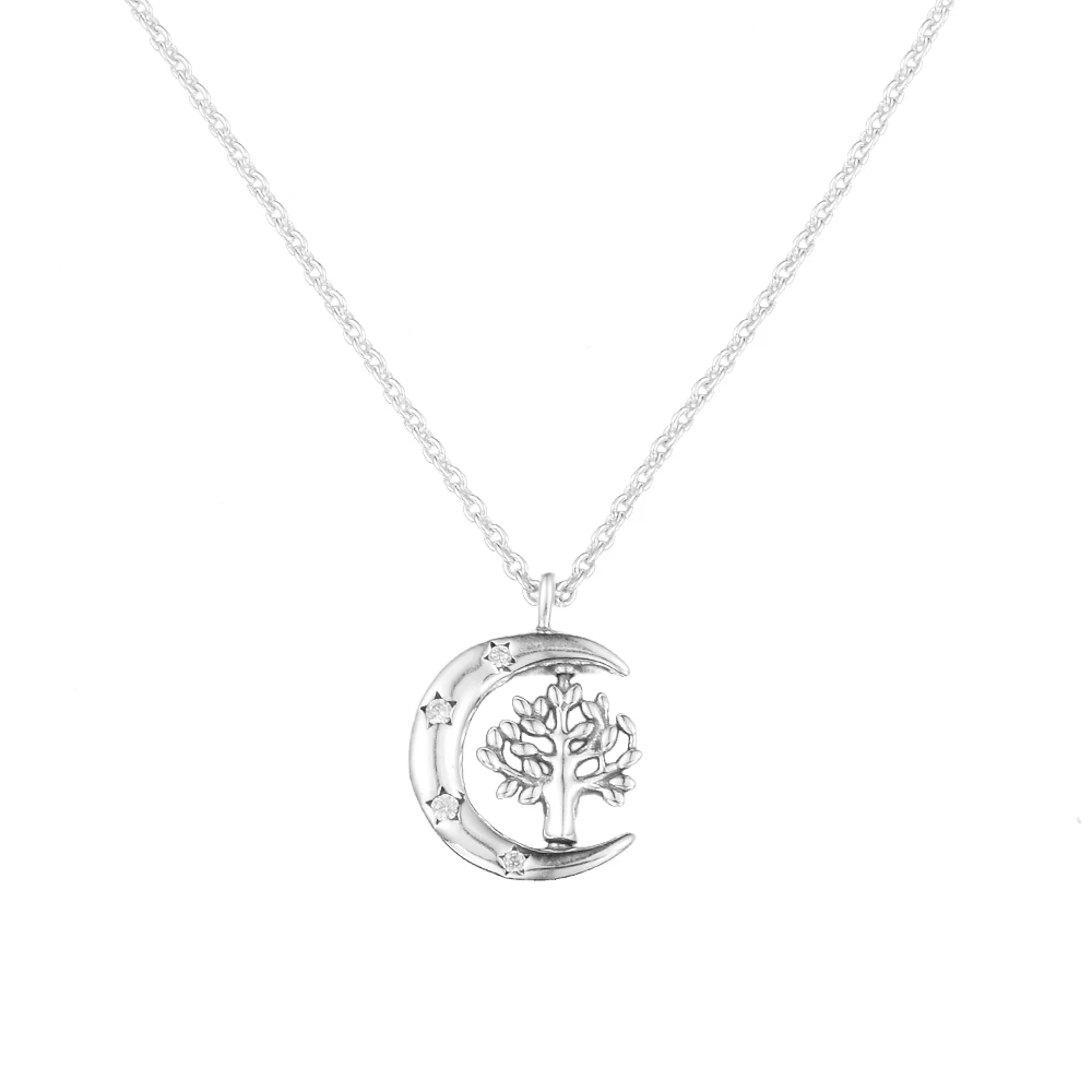 2024 Valentine's Moon & Spinning Tree Of Life Necklace Fits Original Charms Sterling Silver Necklace For Woman Fashion Jewelry