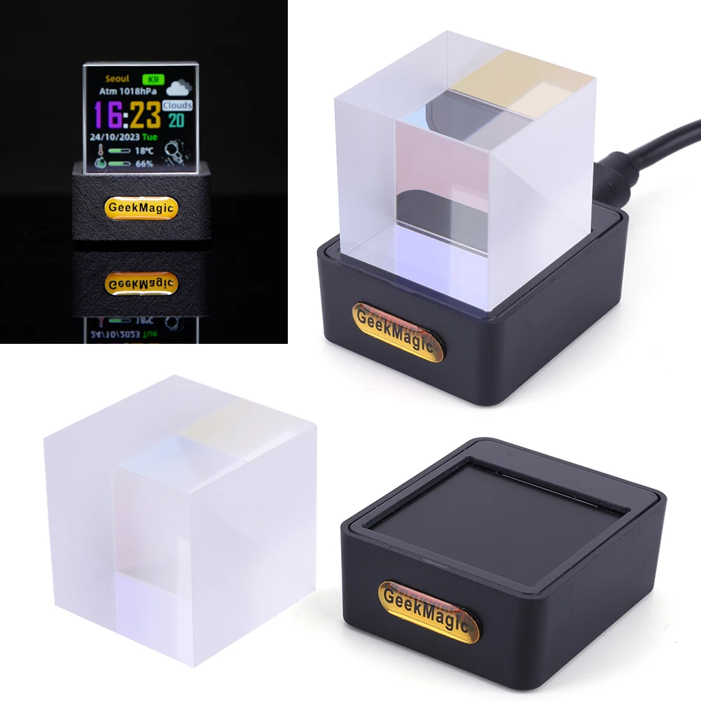Crystal Cube Photo Display Holographic Desktop Mini Smart WIFI Weather Station Clock with GIF Animations for Desktop Decor