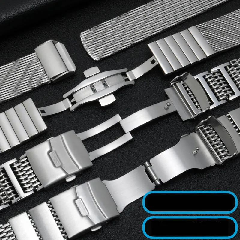 20/22/24mm Steel Dive Shark Mesh for Milanese Watch Bracelet Strap Band Weaving Double Snap Strap  For Breitling Omega Seiko