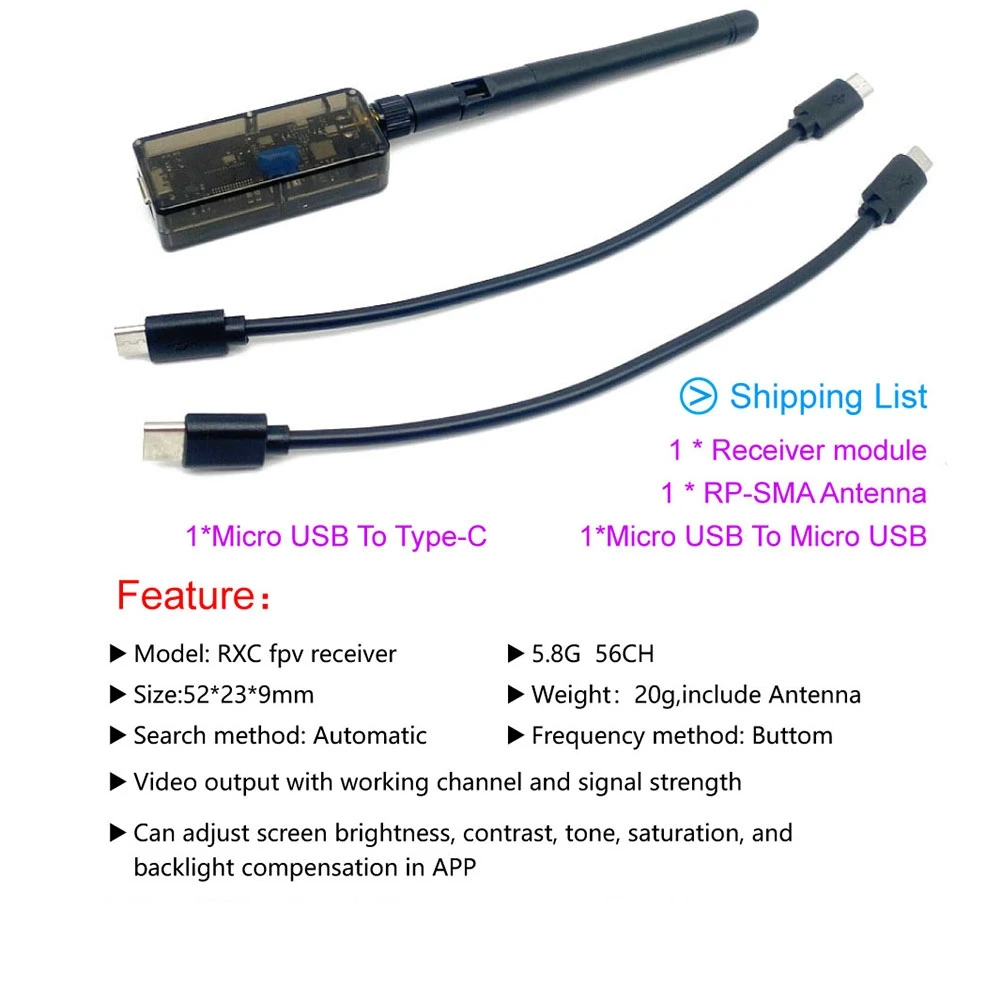 

Система A63T-FPV UVC OTG 5.8G 48CH с аудиоприемником для FPV для Android-смартфонов, планшетов, передатчиков и радиоуправляемых дронов