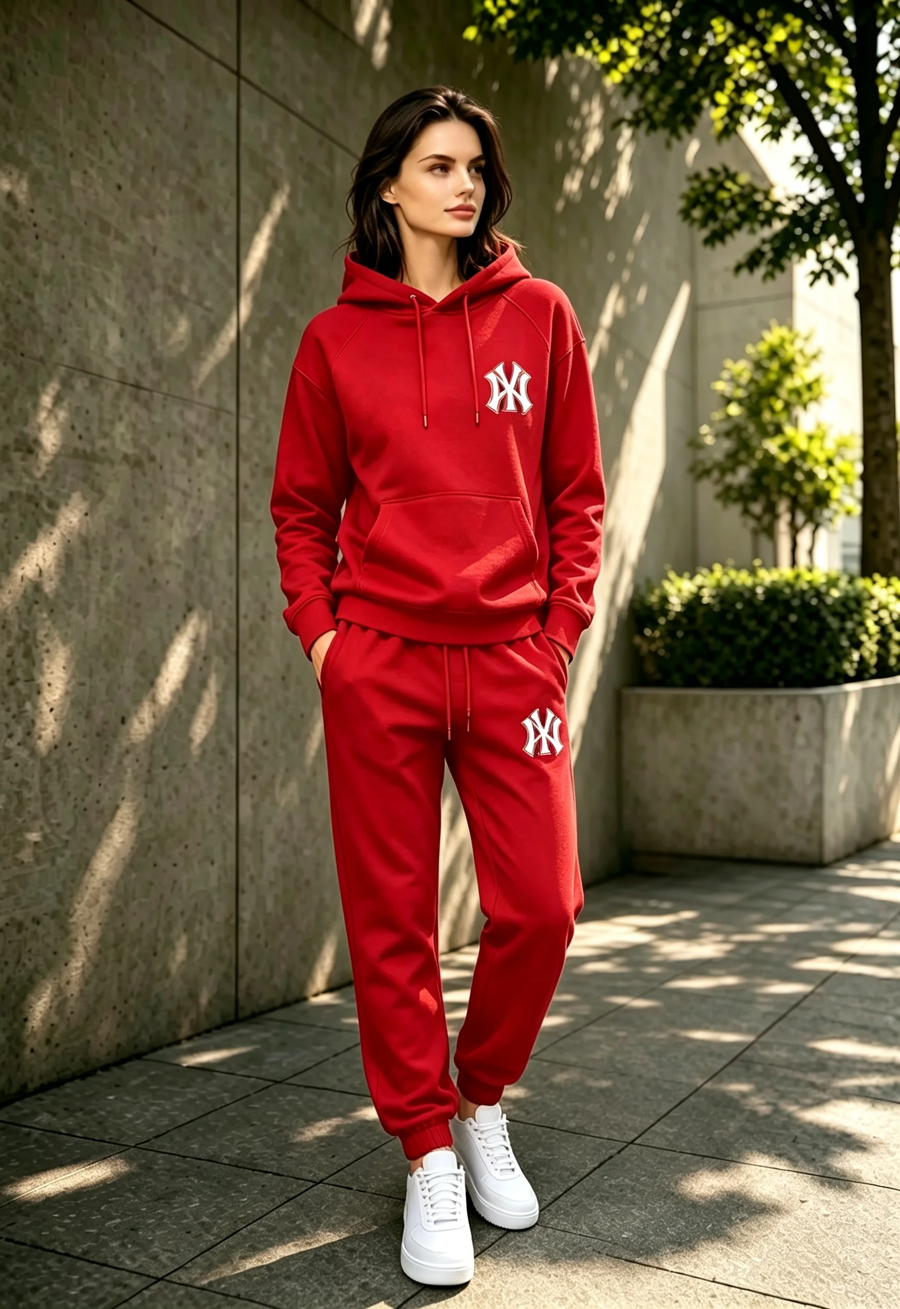 Woman running and fitness fashion casual sportswear set for autumn and winter, hooded sweatshirt + jogging pants two-piece set view 5