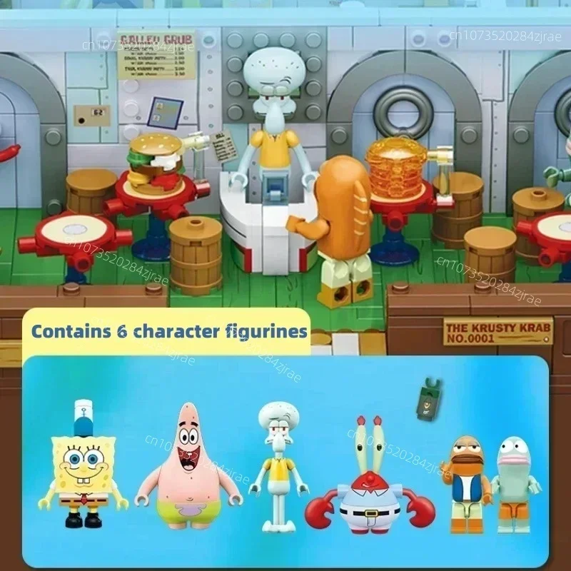 Bob Esponja SquarePants bloques de construcción dibujos animados Krusty Krab restaurante modelo montaje juguete Patrick estrella capitán regalo de cumpleaños