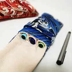 Original DIY Fabric Pen Case Pencil Pouch Portable Stationery Organizer 3-Hole Pen Pouch