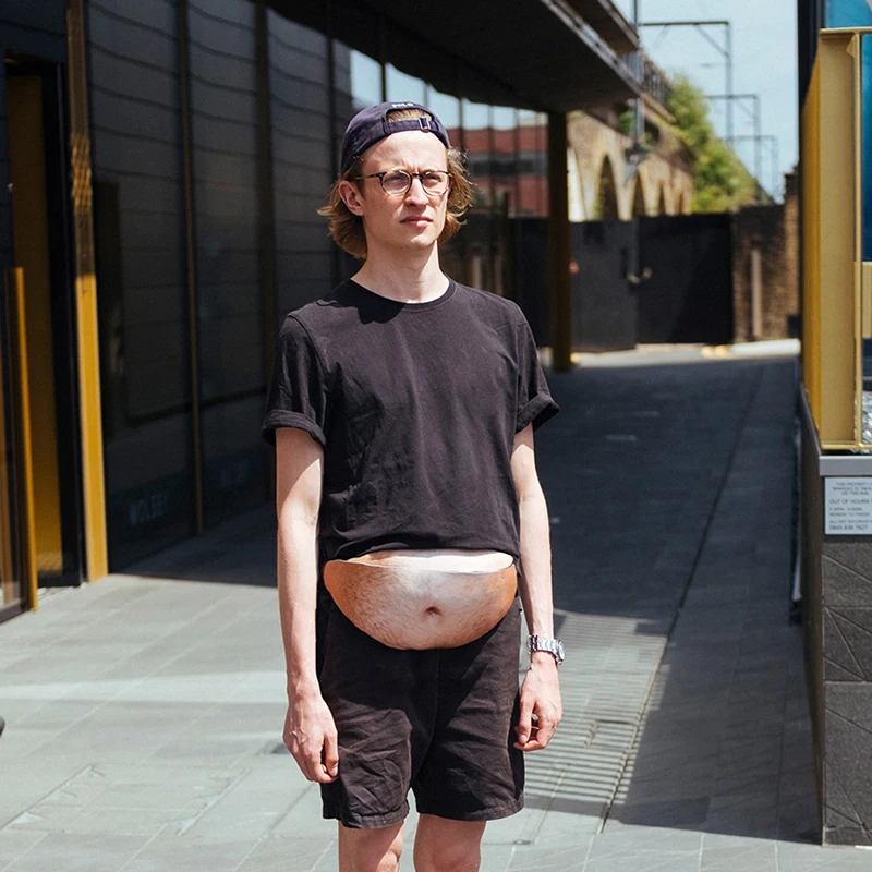 Divertido papá Bod dinero cinturón bolsa hombres bolsas de viaje Color carne creativo Fanny Pack cerveza grasa vientre Bum bolsa riñonera