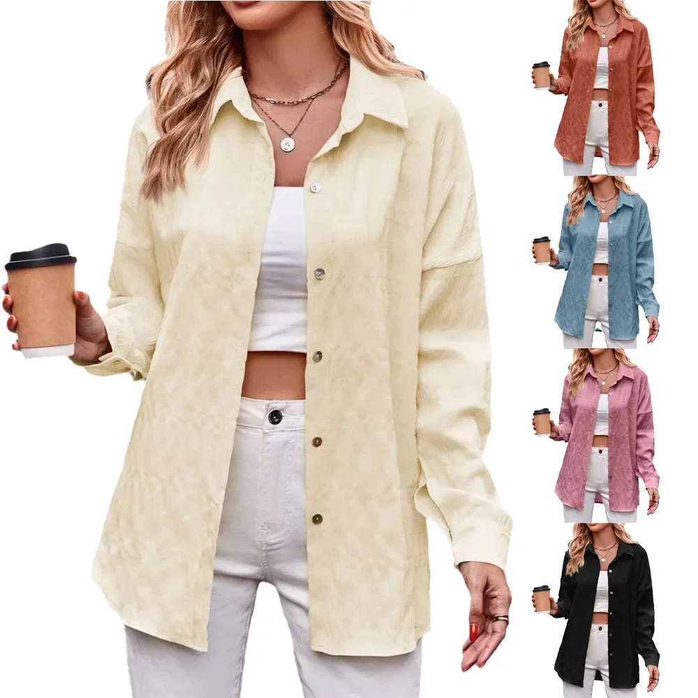 

Pop 2025 New Women Spring Summer Blouses European And American Casual Solid Bubble Grid Loose Plaid Ladies Shirt For Women Top