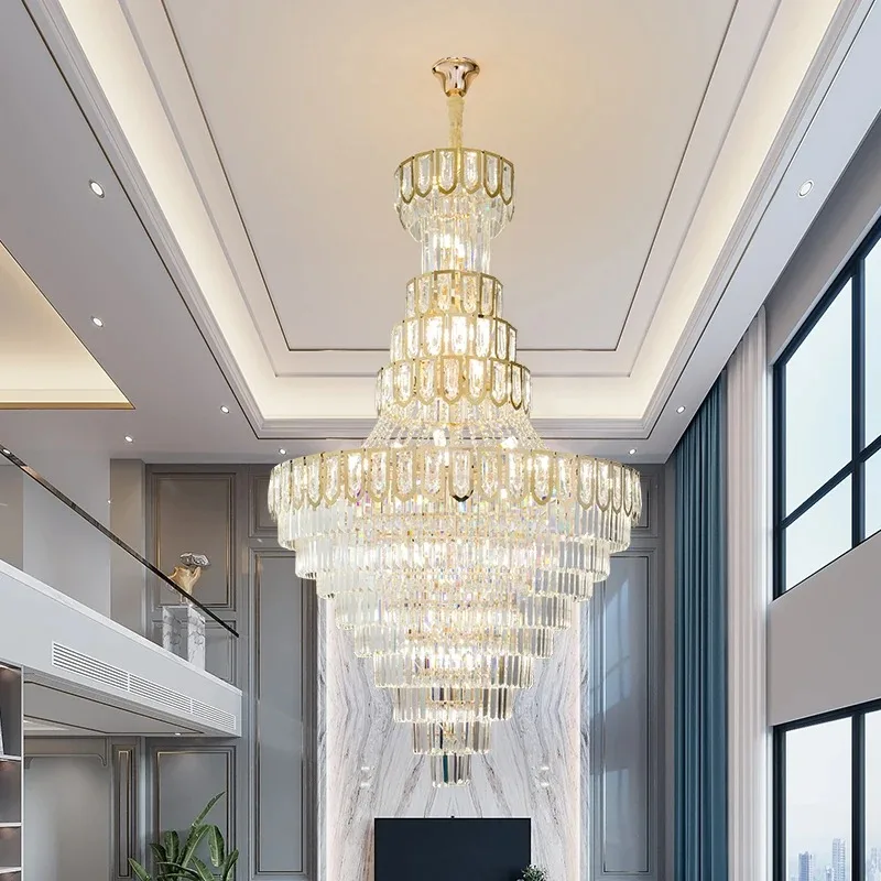 Villa Open-concept Living Room Chandelier Modern Luxury Hollow Crystal Lobby Led Chandelier Duplex Staircase Apartment Lustre