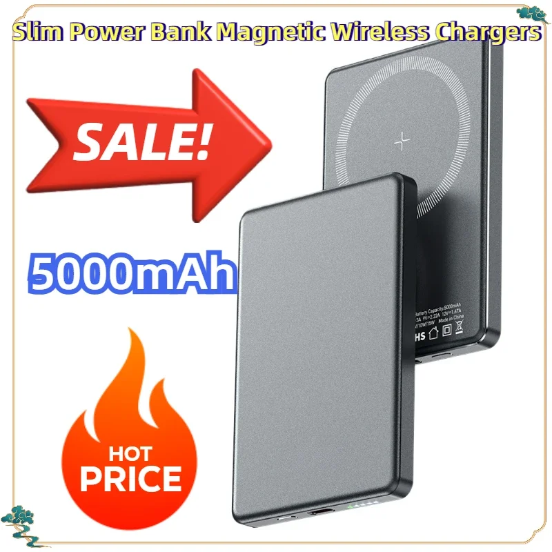 For IPhone Portable External Battery PD 20W 5000mAh Slim Power Bank Magnetic Wireless Chargers carregador portátil