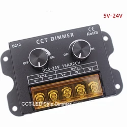 DC5V-24V LED CCT Dimmer PWM Two Knob Dual Color Temperature Controller Single Color Strip Dimming 15A*2CH Controller LED Module